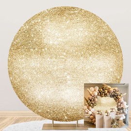 OERJU Gold Round Backdrop Cover Golden White Glittering Sequins Circle Photography Background Round Backdrop Stand Cover Baby Shower Bridal Shower Birthday Party Decoration Not Real Glitter 6x6ft
