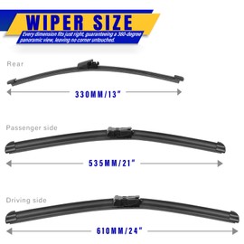 3 wipers Replacement for VW Volkswagen Tiguan 2007-2017, Windshield Wiper Blades Original Equipment Replacement - 24"/21"/13" (Set of 3) Top Lock