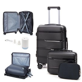 Vacuum Seal Carry On Luggage Set 20 inch Suitcase with Vacuum Compression, Airline Approved Travel Luggage with Spinner Wheels, TSA Lock, Beauty Case, Toiletry Bag, Air Pump