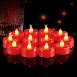 5plots Flameless Candles, 50Pcs Tea Lights Candles Battery Operated, Flameless Tealight Candles, Electric Tea Lights Votive Candles - Red - 1.5" x 1.25"- No Flicker