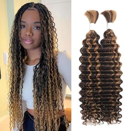 Curly Boho Braiding Human Hair 2 Bundle 100g 16Inch 4/27 Highlight Hair bundles for Boho Braids No Weft Deep Wave 100% Human Hair