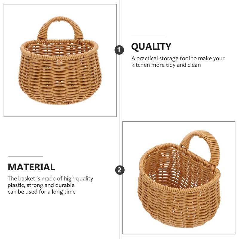 OSALADI Wall-Mounted Kitchen Basket Small Brown Imitation Woven Plastic Container