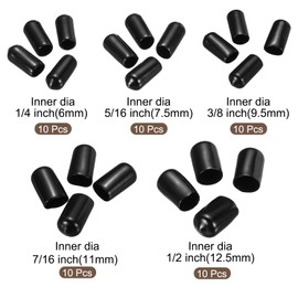 sourcing map 50pcs Round End Protective Caps Rubber Cover 1/4" 5/16" 3/8" 7/16" 1/2" Black Screw Protector for Screw Bolt, Plumbing Pipe