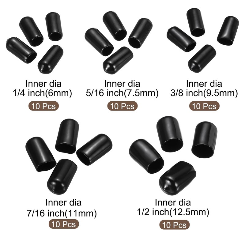 sourcing map 50pcs Round End Protective Caps Rubber Cover 1/4"