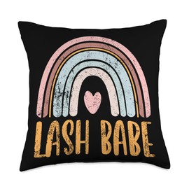 Lash Babe Lash Technician & Lash Stylist Quote Vintage Artist Tech Rainbow Lash Babe Throw Pillow, 18x18, Multicolor