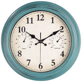 JoFomp Outdoor Clocks for Patio, Large 12 inch Outside Wall Clock Waterproof with Thermometer and Hygrometer Combo, Round Silent Battery Operated Wall Clock for Home, Pool, Garden