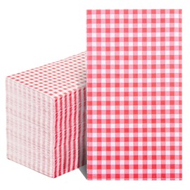 100 Pack Red and White Gingham Checkered Paper Napkins (Disposable) - 3-Ply Decorative Guest and Party Napkins for Summer Picnic, Barbecue, Wedding, Camping - Table Decorations For Lunch & Dinner