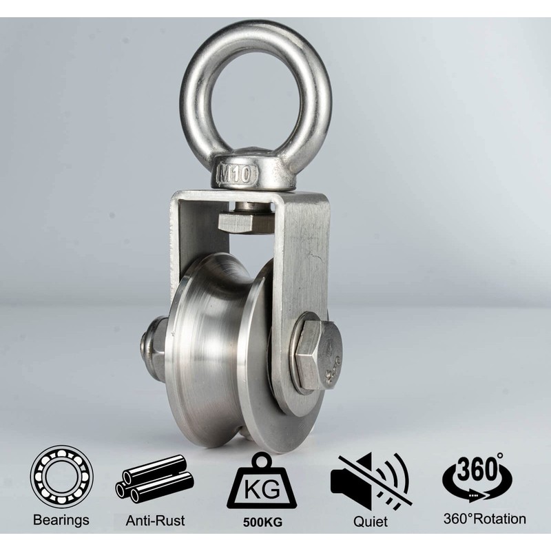 SHINICO Cable Pulley Wheel, Swivel Single Pulley Block, Stainless Steel,