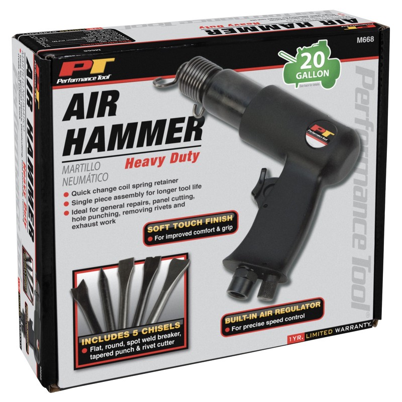 Performance Tool M668 Heavy Duty Air Hammer with 5 Chisels,