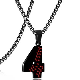 SKQIR Number Necklace for Men Baseball Black Baseball Jersey Number Pendant for Athletes Number Chain for Boys Sport Stainless Steel Baseball gifts（Black Number：4)