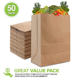 Stock Your Home Stock Your Home 57 Lb Kraft Paper Bag (50 Count) Heavy Duty, Large Brown Paper Grocery Bags for Food Shopping, Recycling, Trash, Bulk Pack Size