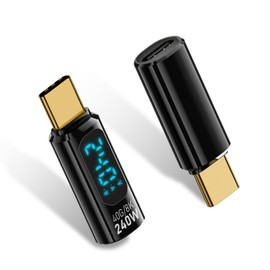 Duttek USB C Adapter Power Meter Tester 240W PD, USB C Male to Female Extension Adapter with LED Digital Display 40Gbps, Type USB C Voltage Meter Support Voltage, Current (2 PCS-Black)