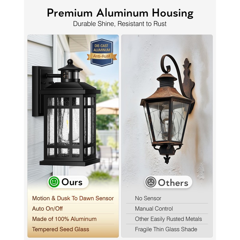 OPAXIS Motion Sensor Outdoor Wall Light, Adjustable Sensing Range Outside