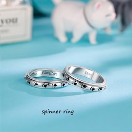 LYTTMAB Stay Pawsitive Ring Anxiety Ring for Women Spinner Ring, Sterling S925 Silver Fidget Ring Animal Pet Cat Paw Ring, Dog Ring, Puppy Ring, ADHD,Size 10
