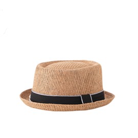 HEYANN Pork Pie Straw Hat, Men's Pork Pie Fedora Hats 58 cm Summer Hat for Men & Women, Bowler Flat Top Sun Protection Classic Hat, Khaki-02, Unit size