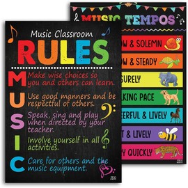 Jinniee Music Classroom Rules Posters for Elements Bulletin Board Musical Education Decor Primary School Middle and High Decorations or Homeschool Set 2 Posters 11x17 inches