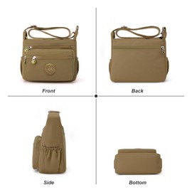 LassZone Women's Multi-Pocket Casual Crossbody Bag Handbags Waterproof Nylon Shoulder Bags Messenger Travel Bag for Shopping Hiking Daily Use (Brown)