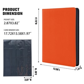 MORABTO Card Binder 16 Pocket,Trading Card Binder Holds up to 1408 Cards with 44 Sleeves,Zipper Card Holder Album Compatible with TCG Card/Game Cards/Sports Card (Orange, Large)