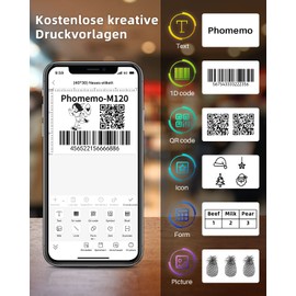 Phomemo M120 Label Printer Bluetooth, Mini Label Printer Sticker Printer Labelling Device for Barcode, QR Code, Retail, Small Business, Compatible with Smartphone & PC, Black