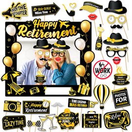 HOWAF Retirement Party Photo Booth Props Kit - 26pcs Selfie Props & 1 Frame, Fun Retire Party Favors