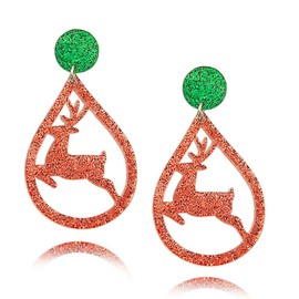 Acrylic Christmas Earrings for Women Lightweight Resin Christmas Tree Gingerbread Santa Claus Snowman Earrings Sparkling Christmas Resin Earrings for Women (Christmas Elk)