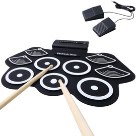 9 Pads Electronic Drum Set, Japard Roll-up Drum Kit Machine with Built-in Speaker Drum Pedals and Sticks, Great Christmas Holiday Gifts for Kids