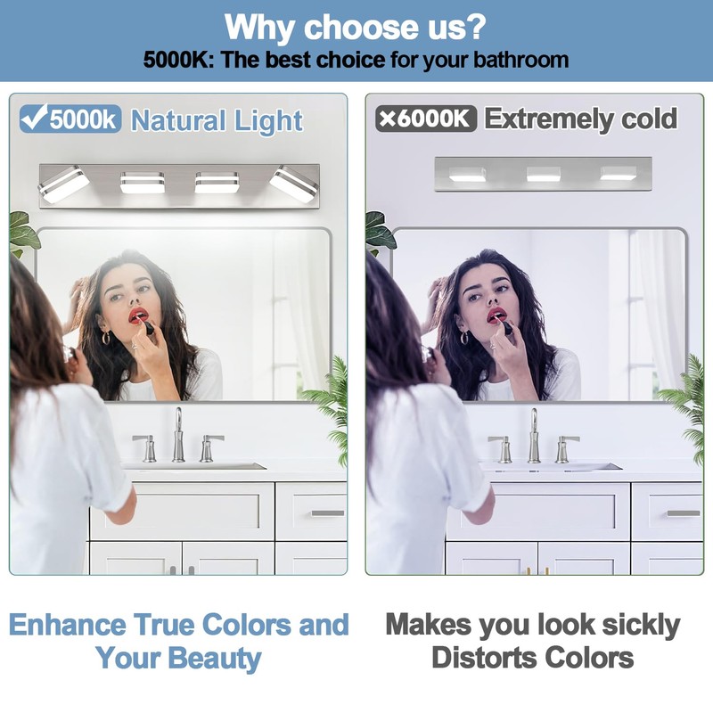 360° Rotate LED Bathroom Vanity Light Fixtures, 1600LM Acrylic Brushed