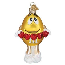 Old World Christmas M&M's Yellow Love You Glass Hanging Ornament