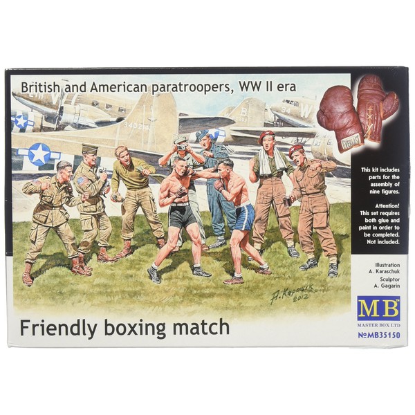 Master Box Models "Friendly Boxing Match" British and American Paratroopers WWII Era Model Building Kit (9 Figures Set), Scale 1/35