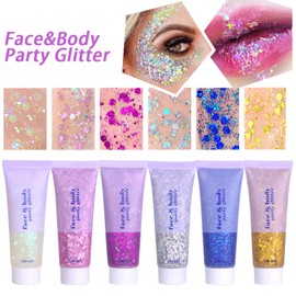 Prreal Body Glitter Gel 50 ml, Face Glitters Body Gel Sequins Shimmer Liquid Eyeshadow, Chunky Glitter for Face Hair Nails, Holographic Cosmetic Laser Powder Festival Glitter Makeup #Fuchsia