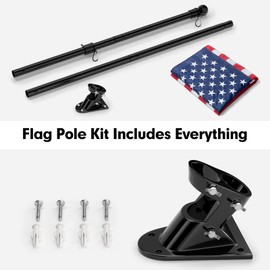 American Flag and Flag Pole for House Outside, 6ft Heavy Duty Flag Pole Kit with 3x5 Embroidered USA Flag, Tangle Free Steel Black Flag Pole with Bracket for Residential, Commercial, Outdoors Garden