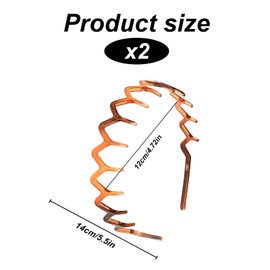 2 Pcs 90s Zig Zag Headband, Plastic Hairbands with Sharks Tooth Comb, Non-Slip Wavy Elastic Headbands for Women Men Girls, Unisex Hair Accessories (Brown)