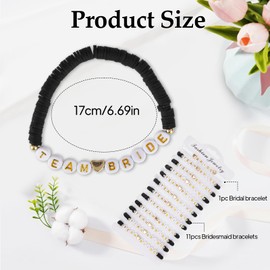 12PCS Team Bride Bracelets, 1 bridal bracelet and11 bridesmaid bracelets, Hen Party Bracelet Premium Soft Clay and Acrylic Beaded, Bridesmaid Team Bride Gift for Wedding Bachelorette Party (Black)
