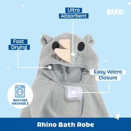 Barkbox Dog Bathrobe Fast Drying with Velcro Closure & Wrap Tie Snuggle, Cute Dog Clothes, Easy to Clean, Machine Washable, Dog Coats and Tumble Dry Low - Rhino, Large