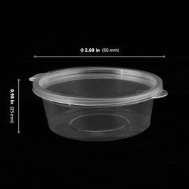 ZEONHEI 150 PCS 2oz Clear Sauce Pots with Lids, 60ml Plastic Round Hinged Takeaway Sauce Pots for Ketchup Dips Crafts Restaurants Packaging
