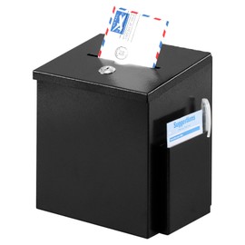 xydled Wall Mounted Suggestion Box with Key Lock, Metal Donation/Ballot/Voting/Collection/Key Drop Box with 50 Free Suggestion Cards , Black, 8.7"x 5.9"x7.1"