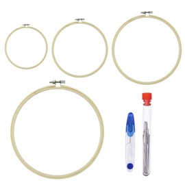 4 Different Size Embroidery Hoops, 1 Pair of Scissors, 9 Embroidery Needles, Adjustable Embroidery Hoops, Wooden Frames for Crafts, Cross Stitch Accessories, Embroidery Circle Hoop