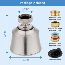 Faucet Sprayer Attachment 4 Spray Models Big Angle Swivel kitchen Sink Faucet Head Replacement, 55/64-27UNS Famale Thread, Male Thread Adapter Included, Brushed Nickel