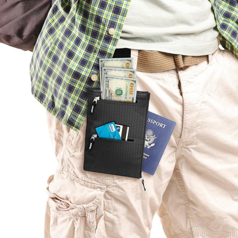 Hidden Travel Belt Wallet w/RFID Blocker men's wallets - Color: