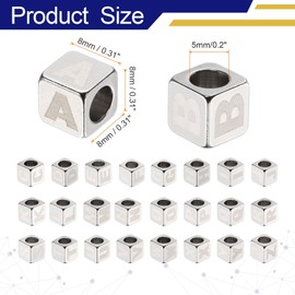 sourcing map 26Pcs Stainless Steels Letter Beads Alphabet A-Z Cube Silver Metallic Large Square Metal Dice Letter Beads for Jewelry Bracelets Necklaces Earrings