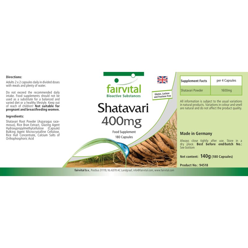 Shatavari 400mg - Vegan - HIGH Dosage - 180 Capsules