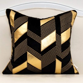 Alerfa 18 x 18 Inches Black Geometric Gold Leather Striped Cushion Cases Embroidery Modern Throw Pillow Covers Decorative Pillows for Couch Living Room Bedroom Car 45 x 45cm