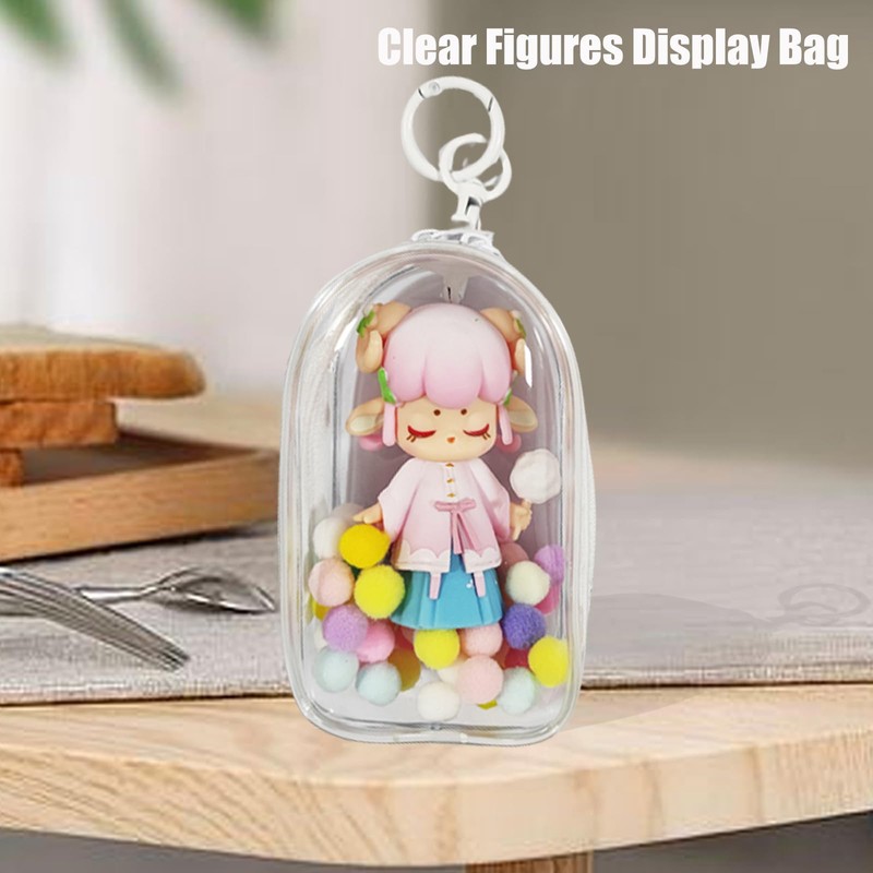 Clear Figures Display Bag, Portable Figures Storage Bag with Keychain,