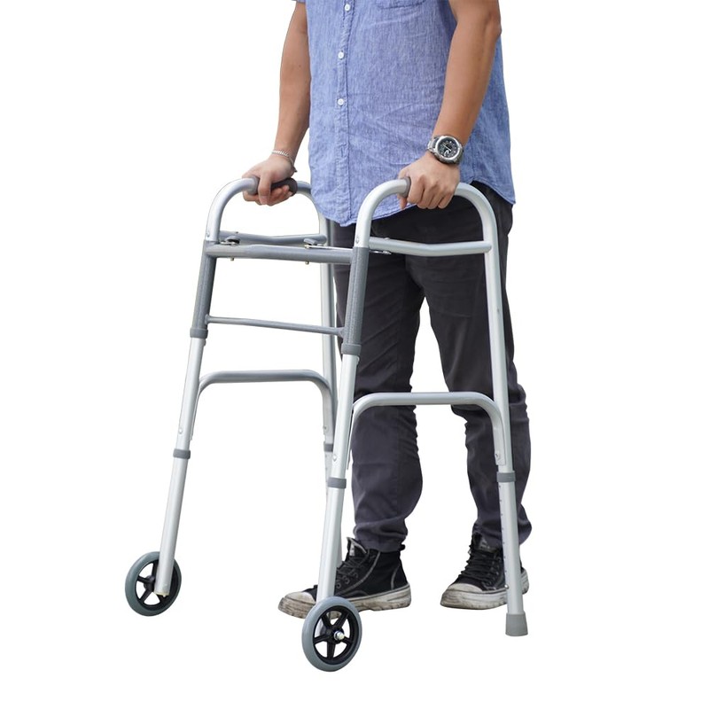 MediChoice Dual-Release Two Button/Folding Walker, Height Adjustable with 5 Inch