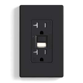 ELEGRP GFCI Outlet w/Nightlight, 20 Amp Self-Test GFI Electrical Outlet w/Thinner Design, Tamper Resistant GFCI Receptacle, Ground Fault Receptacle w/Wall Plate, UL Listed, Matte Black, 1 Pack