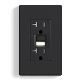 ELEGRP GFCI Outlet w/Nightlight, 20 Amp Self-Test GFI Electrical Outlet w/Thinner Design, Tamper Resistant GFCI Receptacle, Ground Fault Receptacle w/Wall Plate, UL Listed, Matte Black, 1 Pack