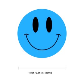 Lstycoy Happy Smile Face Stickers, 1" Circle Round Dot Sticker Labels, Reward Stickers for Teacher, 500 Pieces Per Roll (Blue Smile Face)