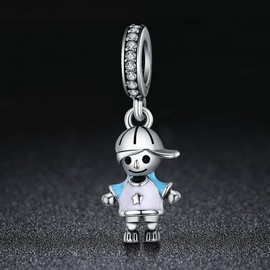 PAHALA 925 Sterling Silver Couple Little Girl Boy Enamel Crystals Charm Bead (Boy)