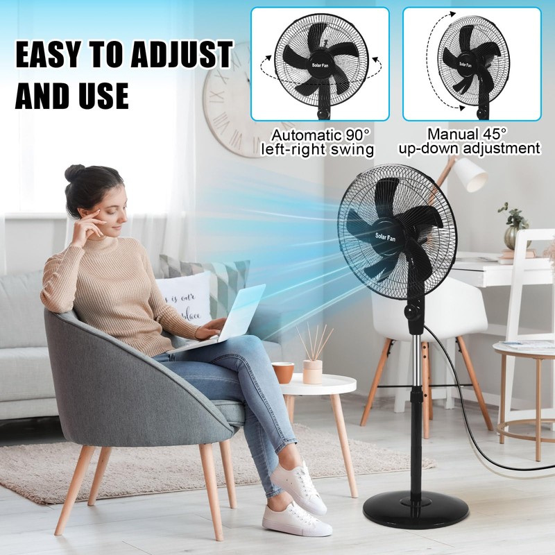 Blosssound 16 Inch Portable Solar Floor Fan Rechargeable Oscillating Standing