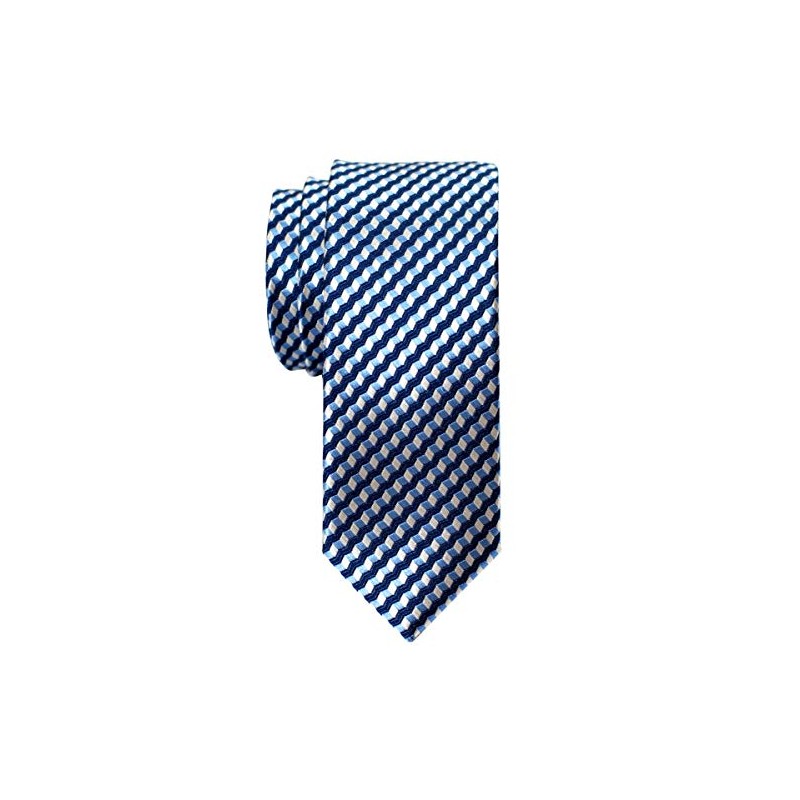 (リトリーズ) RETREEZ 波型ジグザグ ストライプ柄 織り生地 細ネクタイ タイ - ネイビーブルー